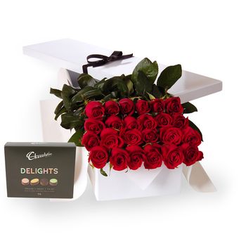 Valentine's Day Flat Boxed Roses Two Dozen Red Package 1 Flowers