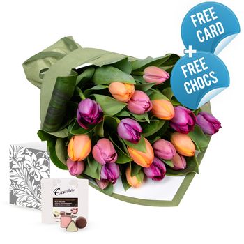 Bright Tulips Bouquet with Chocs and Card Flowers