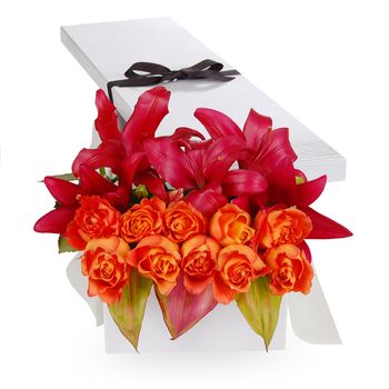 Flat Box Lilies and Roses Flowers