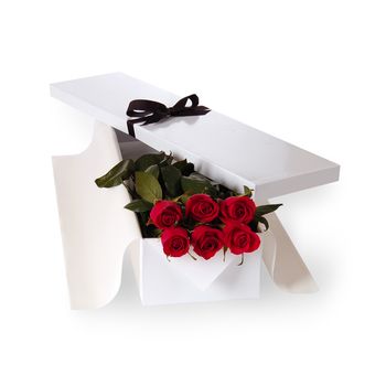 Flat Boxed Roses Half Dozen Red Flowers