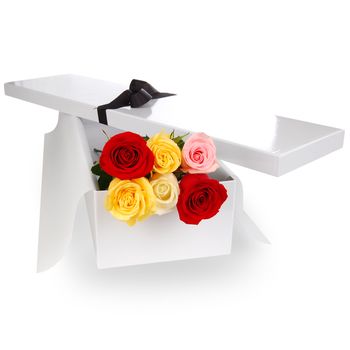 Flat Boxed Roses Half Dozen Mixed Flowers