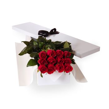 Valentine's Day Flat Boxed Roses One Dozen Red Flowers