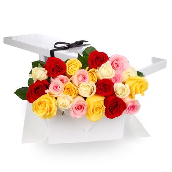 Flat Boxed Roses Two Dozen Mixed Flowers
