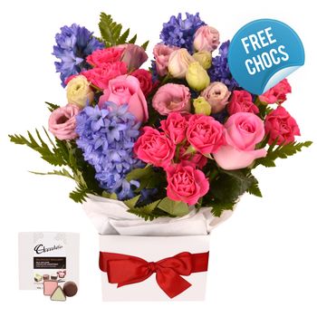 Peaceful Pink Box with Chocs Flowers